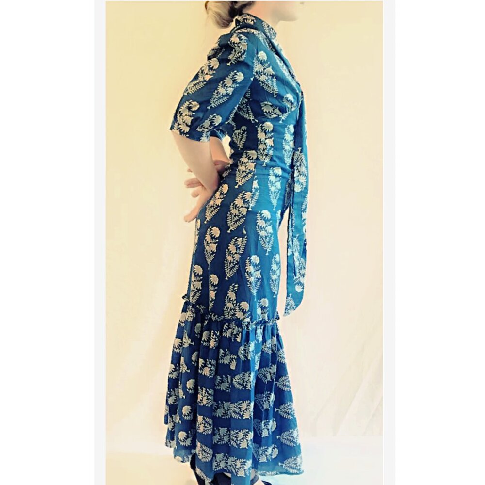 Blue block print summer dress